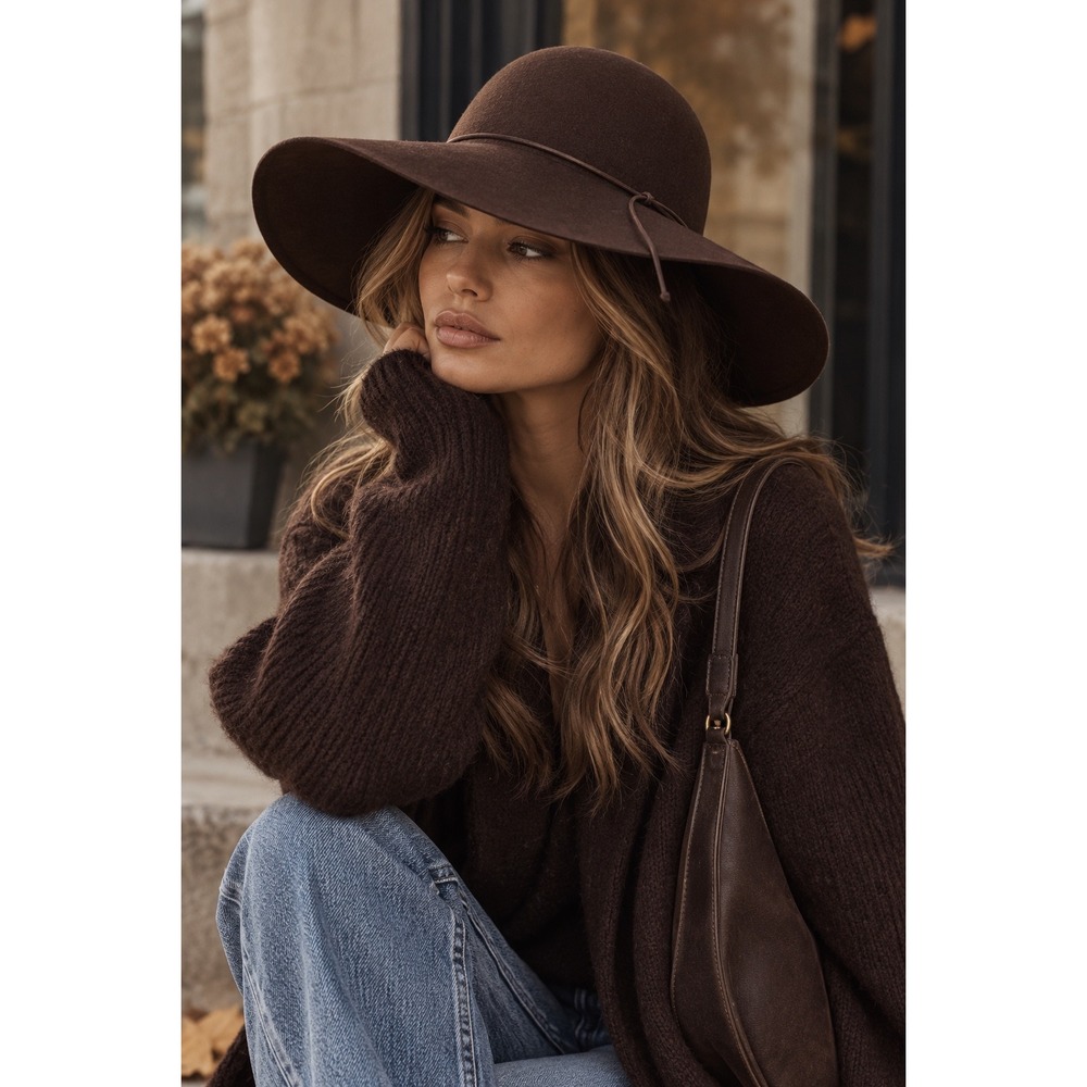 Peter Grimm 100% Wool Chocolate Brown Wide Brim Floppy Hat One Size